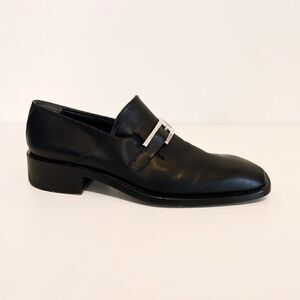 Cesare Paciotti Black Leather Square Toe Slip On Loafer